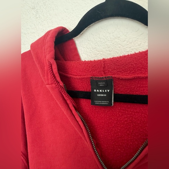 Oakley Red Fleece Hoodie Sweatshirt Full Zip Logo Graphic Size M - Picture 3 of 7